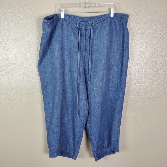 Valerie Stevens Woman 100% Linen Cropped Pants Zip w/Drawstring Closure 22W - Picture 2 of 9